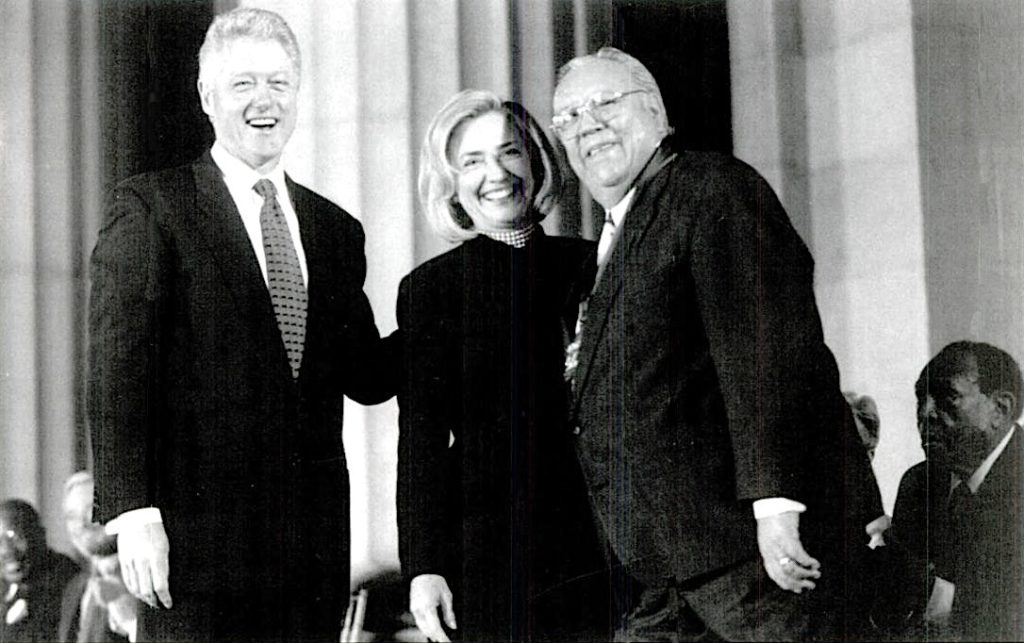 Lalo Guerrero getting an award from Bill Clinton.